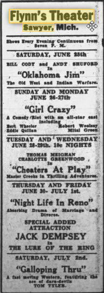 Flynn Theatre - 24 Jun 1932 Ad